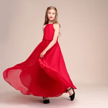Päitsed Varrukateta Sifonki Pikk Lapsed Õhtukleidid 2019 Punane Tüdrukute Kleidid Pulmapidu Flower Girl Kleidid