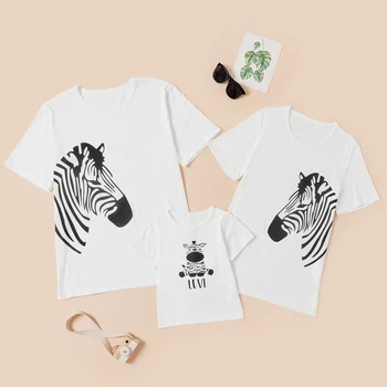 PatPat 2021 Uus Suvi Animal Zebra Print Valge Puuvillane Pere sobiva T-särgid