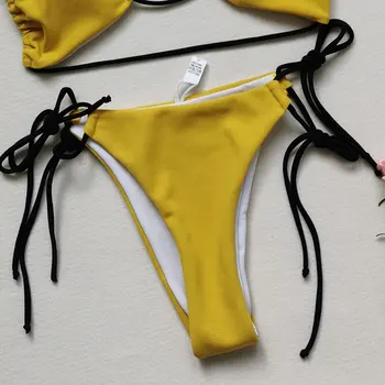 WTCandy 2021 Uus Seksikas Side Bikini XXL Stringi Brasiilia Rannas Biquini Kollane Pluss Suurus 5XL Ujumistrikoo Naistele Suur 3XL Must Supelrõivad