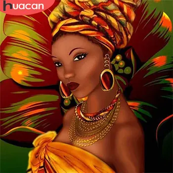 HUACAN 5d Diamond Maali Aafrika Naine DIY Mosaiik Kive Pilte Täies Ruut/Ring Diamond Tikandid Portree Seina Art