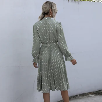 Suvine Kleit 2021 Naiste Plisseeritud Riided Pikk Varrukas Polka Dot Slim Mood Trükkimine Keskmise Pikkusega Kleidid Naiste Vabaaja Rõivad