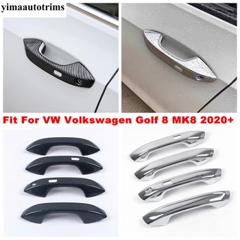 ABS Chrome / Carbon Fiber Vaadata Välimine Ukse Käepide Kaussi kaitsekaas Sisekujundus Lisatarvikud VW Volkswagen Golf 8 MK8 2020 2021