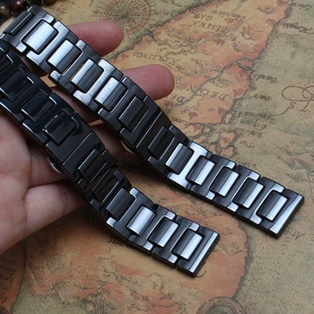 Uute tulijate Keraamiline käevõru ladys meeste 20mm 22mm BLACK Keraamilised Watchband Vaadata Tarvikud Liblikas Pannal samsung Smart KUUM