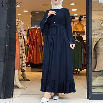 Segast Maxi Vestidos Naiste Moslemi Sundress ZANZEA Kevadel Elegantne Ruffle Kleit Naiste Vabaaja Hijab Kleit Rüü