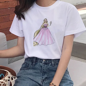 Disney Tshirt Pluss Suurus Uus Printsess Jasmine Print T-Särk Naiste Särgid O Kaela Lühikesed Varrukad Harajuku Tüdrukud Tees Suvel T-Särk
