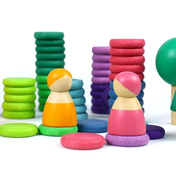 72pcs Puidust Virnastamine Mänguasjad naturaalsest Puidust Pirukas Ringi Plokid Lapsed Montessori Loominguline Plokid Värvi Sorteerimine Stacker Haridus Mänguasjad