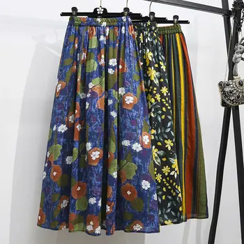 2021 Naiste Pikad Seelikud Daamid primavera Vintage Õie Printida Kõrge Vöökoht Midi Seelik Naiste Stiilne korea Fashion Clothing
