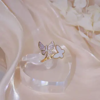 Õrn Ehted 14K kullatud Reguleeritav Crystal Liblikas Rõngad Naiste Elegantne Kuupmeetri Tsirkoon Engagement Rõngad