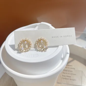 Korea Fashion Ehted Vibu Õrn Tsirkoon Pearl Ring Luksus Kõrvarõngad Naine Väike Armas Igapäevaselt Lihtne Kõrvarõngas