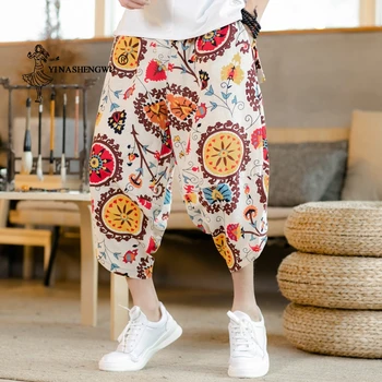 Yukata Unisex Jaapani Kimono Haori Püksid Aasia Meeste Kimono Ukiyo Laine Prindi Vabaaja Elastne Cartoon Vaba Aja Veetmise Lahti Püksid Püksid