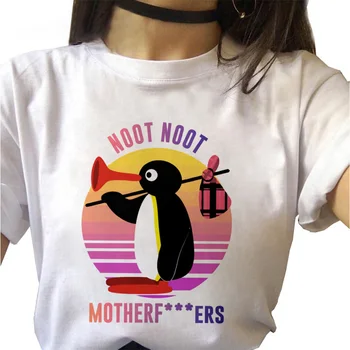 Lõbus Multikas Pingviin graafika Tshirt Vabaaja tshirt ümber kaela lühikesed varrukad Tshirt Daamid Naiste T-särk mood Harajuku T-särk