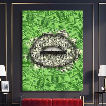 Wohnkultur Leinwanddrucke Ölgemälde Plakat seksikas Lippen und Geld Wandkunst für Nacht Hintergrund nordische modulare Bilder