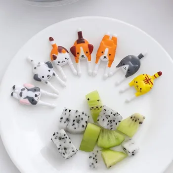 7tk Loominguline Peace Kassi Puppy Mini Puu-Kahvli Komplekt Loomade Suupiste Kahvel Kook Puuvilja Magustoit Plastikust Kahvlid Toidu Kinni Puu-Fru U5I6
