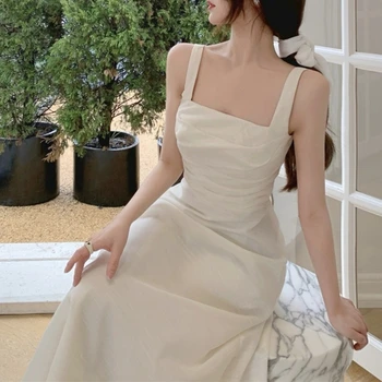 Prantsuse Elegantne Midi-Kleidid Naistele Korea Fahion Varrukateta Armas Casual Kleit Naistel Šikk Õhtu Pool Kleidid 2021 Suve