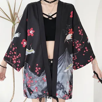 Yukata Naiste Jaapani Kimono Jakk Dragon Trükitud Pika Varrukaga Särk Vabaaja Kimonos Femme Kawaii Aasia Kimono Cosplay Kostüümid