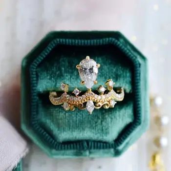 Vahuveini Hot Müük Vintage Ehted on 925 Sterling Hõbe&Rose Gold Täitke Vee Tilk Pear Lõigatud 5A CZ Lubadus Naiste Pulm Crown Ringi