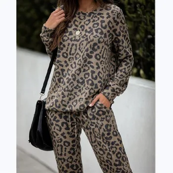 Mood Pluss Suurus Naised Leopard Pajama Komplekti 2020. Aasta Sügisel O-kaelus Pikad Varrukad Lahti Pajama Komplekti