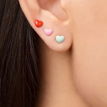 3Pair/set Korea Fashion Geomeetriline Mitmevärviline Emailiga Südame Kõrvarõngad Naistele Trendikas Candy Värvi Armsad Väikesed Kõrvarõngad Ehted