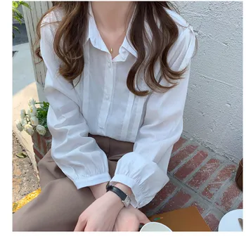 4Colors 2021 kevad sügis naiste pluus korea stiilis plisseeritud särk naistele outwear Pikad varrukad tops(x1805