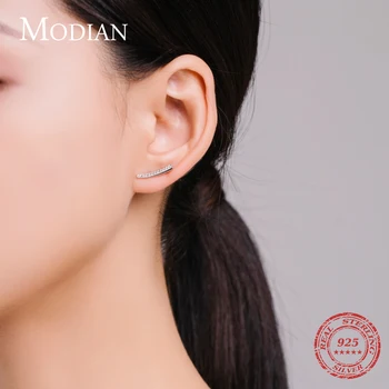 Modian Minimalism Line Kõrvarõngad Tahke 925 Sterling Hõbe Sulg Selge CZ Naastud Kõrva Naiste Allergikutele Ehted Kingitused