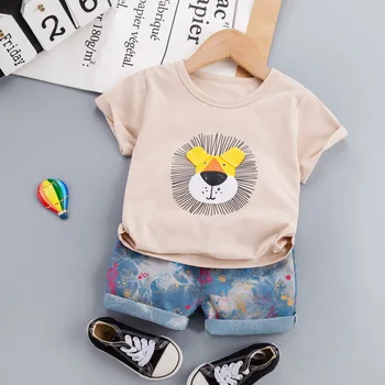Beebi Poistele Ilus Komplekti 2021 Uus Suvine Laste Riideid Cartoon Lõvi T-Särk + Trükitud Teksad Väikelapse Tüdrukute Vabaaja Puuvillane Ülikond