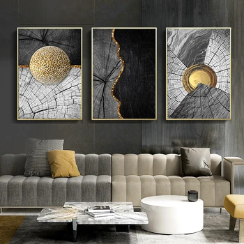 Kokkuvõte Põhjamaade Lõuendile Maali Kuldne Must Puidu Tekstuuri Plakatid ja Kaasaegne Pildid Seina Art Pilte elutuba Home Decor