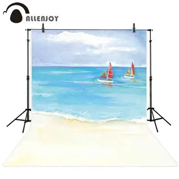 Allenjoy fotograafia taust akvarell purjekas suvel sinise mere rannas taustal foto stuudio prop studio photocall