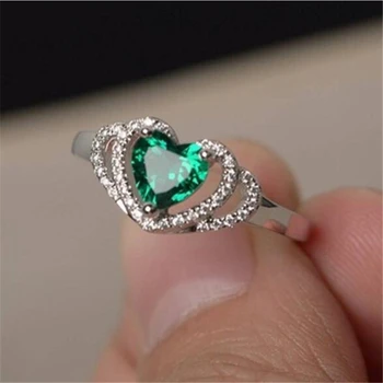 Hot müük roheline süda heliseb kristall naiste pulm ansamblid kuupmeetri tsirkooniumoksiid engagement rõngad bijoux naiste mood ehteid
