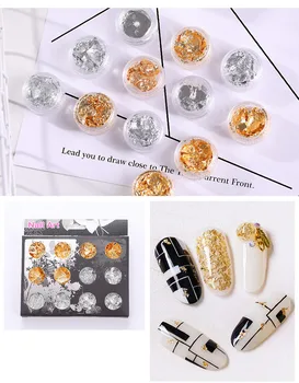 Kuld, Hõbe Glitter Küünte DIY Foolium Kleebis Geel-Liim Liim Kujutise Ülekandmiseks Paillette Lible Täielikult Katta Decal Decor 1box