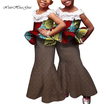 Tüdrukud Lapsed Aafrika Riided Armas Aafrika Prindi Bazin Riche Ankara Seelik ja Topid Varustus Laste Kaksikud Riided WYT565