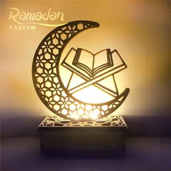 EID Mubarak Puidust Ripats Koos LED Valgus Ramadan Kaunistused Koju Islami Moslemi Poole Eid Tabel Decor Ornament