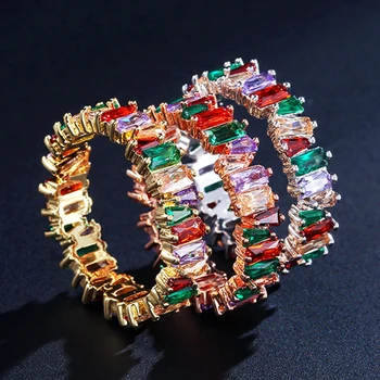 Mitmevärviline Kuupmeetri zirconite igavik ring naiste jaoks tüdrukud värviline kristall virnastatavates shinne luksus ringi mood