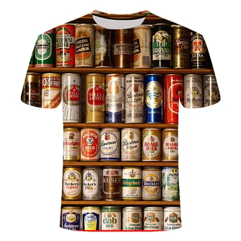 2020. aasta uus 3D t särk meeste õlu/burger/poker hip-hop O krae lühikeste varrukatega meeste/naiste t-särgid Tshirt tops Streatwear Camiset