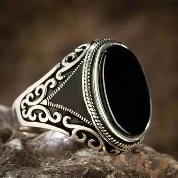 Meeste Mood Vintage Hõbedast Nikerdatud Ringi Füüsiliste Kalliskivi Must Avärav Kivi Ring Üllas Härrasmees Kaasamine abielusõrmus
