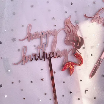 Uusi Happy Birthday Akrüül Koogikarpides Torukübar Uudsus Glitter Roosa Kuld Merineitsi Cupcake Torukübar Jaoks Sünnipäeva Kook Dekoratsioonid, 2019