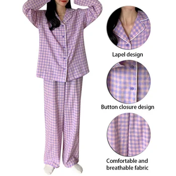 2021 Uus Sügis Naiste Pajama Set Sleepwear Ruuduline Homewear Sobiks Korea Stiilis Pikad Varrukad Pajama Top+Püksid Pyjama Set Siserõivad
