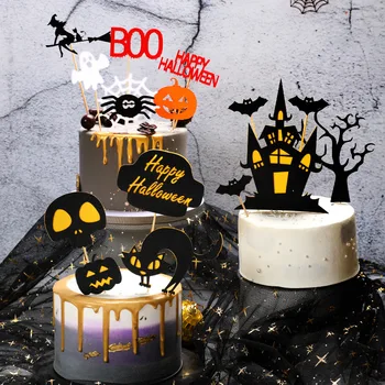 Halloween Cake Toppers Komm Või Vemp Pool Nõid Spider Õudus Vana Lossi Pool Must Kass Boo Happy Halloween Pool Decor 2021