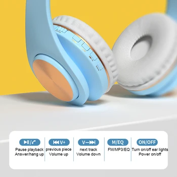 UUS LED Kass Kõrva Juhtmeta Kõrvaklapid Metallik tunne, Kõrvaklapid Peakomplekti Bluetooth-5.0 Lapsed Peakomplekti Toetada TF Kaarti Mikrofonid