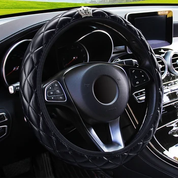 37-38CM Läbimõõt Rooli Kate PU Nahk Crystal Crown Rooli Hõlmab Auto-styling Auto Interjööri Aksessuaarid