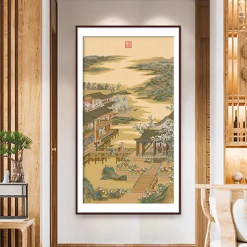 Klassikaline, Traditsiooniline Hiina Maali Qing Dünastia Jõukas Pilt Tembeldatud ristpistes Kit， 29.5