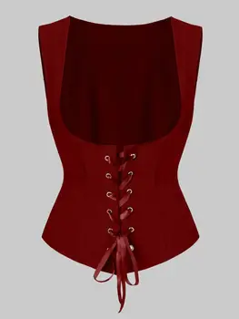 Keskaja Steampunk naiste 2-osaline T-särk sidemega vest etapp piraat Cosplay kleit suur ühtne