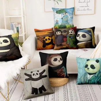 Retro Panda Maali Kunst Trükitud Padjapüür Almofadas Dekoratiivne Padi Koju Padi Teenetemärgi Diivan padjast 17*17inch