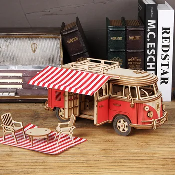 Euroopa-stiilis camping auto 3D puzzle puit kolmemõõtmeline käsitöö DIY loova Mänguasja assamblee mudel hariduslik mänguasi kingitus