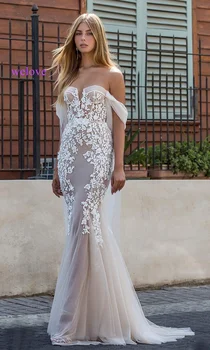 Seksikas pulm kleit 2021 appliques lill rüü de mariee elegantne pruut kleit pits pulm hommikumantlid ilus merineitsi pulm kleit