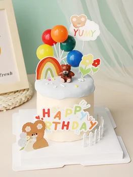 Baby Suplemine Küpsetamine CakeTopper Karu Küünal Kaardi Õhupalli Sünnipäevaks Magustoit Tabel Kleit Üles Plugin Pool Kook Decor Tarvikud