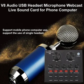 V8 Heli Välise USB Peakomplekt Mikrofoni Live Broadcast Heli Kaart, mobiiltelefon, Arvuti, PC USB Väline helikaart