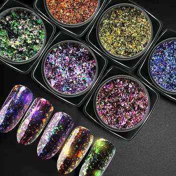 6 Värvi Nail Art Foolium Glitter Pulber Ilu Nail Art Teenetemärgi Peegel Mõju Pulber Naelad Küünte Disain Foolium Glitter
