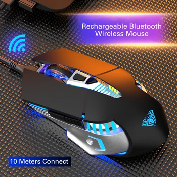 Bluetooth-Wireless Gaming Mouse, Multi-Seade(BT5.0/3.0+2.4 G) Hiirtel LED Valgus PC-Arvuti Sülearvuti Mac Tablett