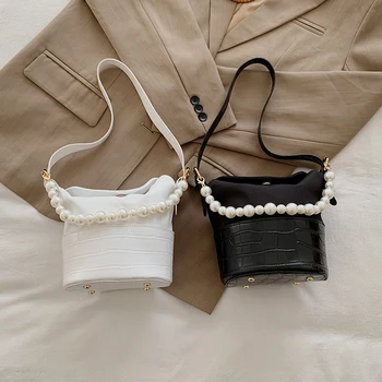 Solid Color Õla Messenger Bag Retro Pearl Kett Naiste Lady Street Pleisse PU Wristlet Käekotid Totes Kotid Sidur Kott