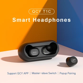 QCY UUS T1C TWS Peakomplekt Bluetooth V5.0 Spordi-Traadita Kõrvaklapid 3D Stereo Earbuds Mini Kõrvas kaks Mikrofoni, Mille Laadimine box